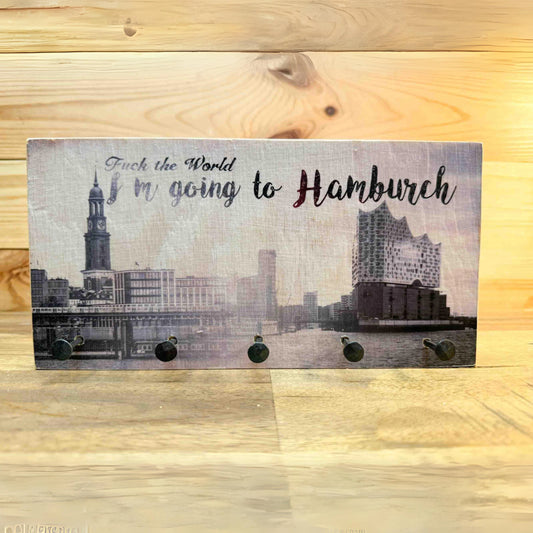 Schlüsselbrett Holz 'I'm going to Hamburch' - 24x12 cm