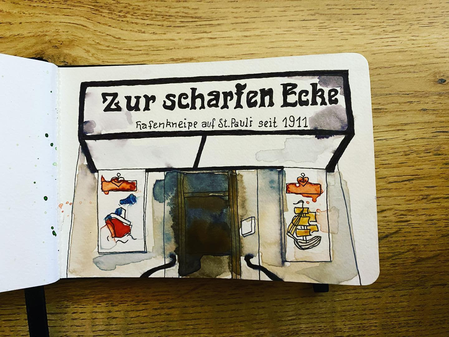 Zur Scharfen Ecke – Original Aquarell von LILLI WATERKANT (Unikat!)