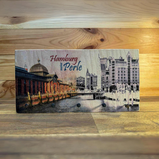 Schlüsselbrett Holz 'Hamburg meine Perle' - 24x12 cm