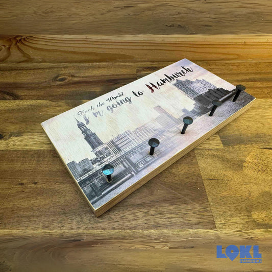 Schlüsselbrett Holz 'I'm going to Hamburch' - 24x12 cm