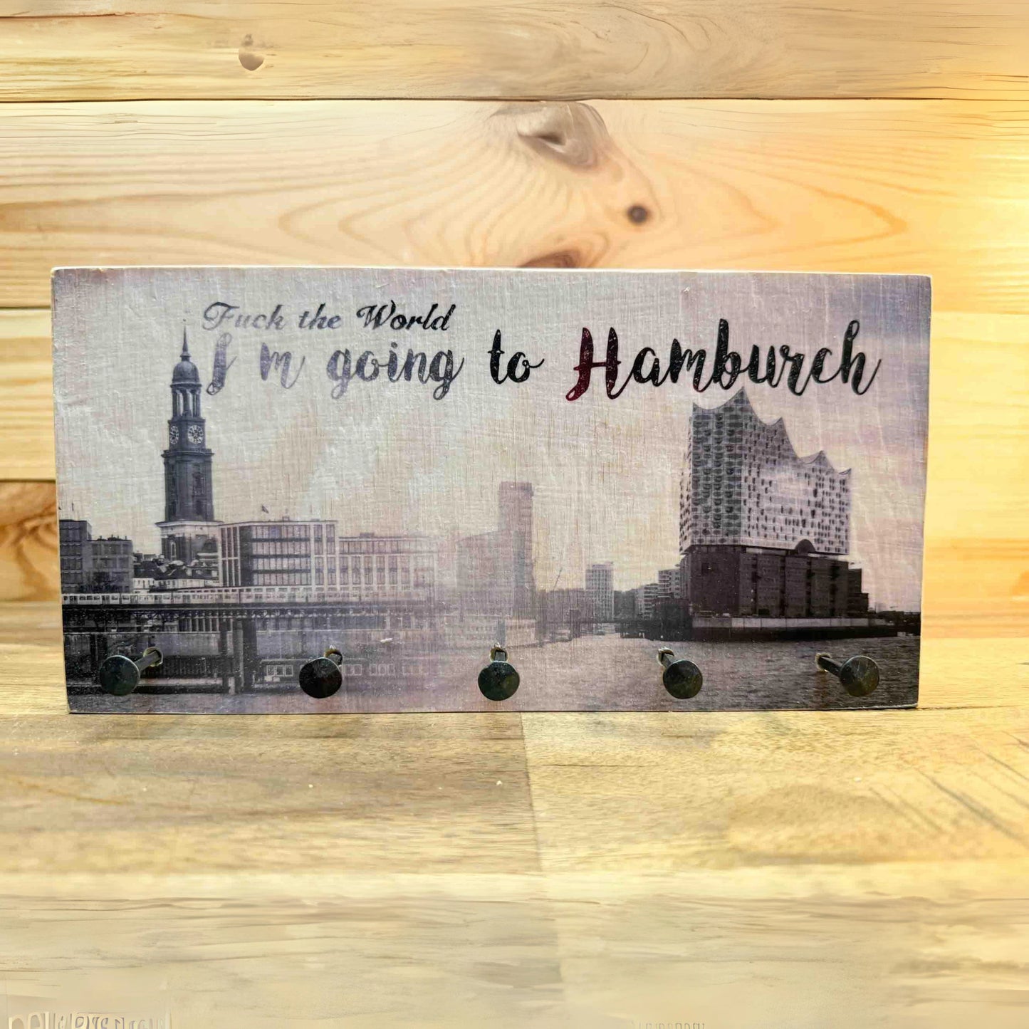 Holz Schlüsselbrett "I'm going to Hamburch" - (24x12 cm)