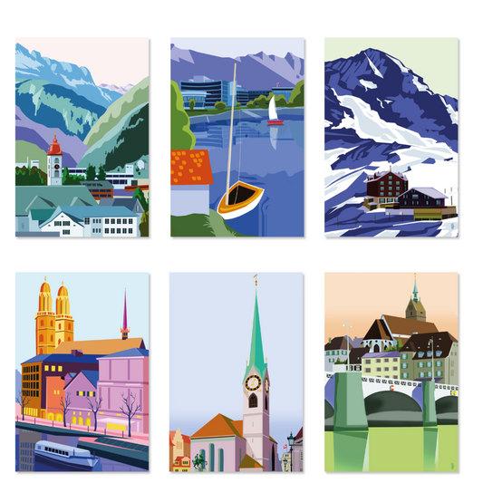 Kunstkarten mit Schweizer Motiven im 6-er-Set