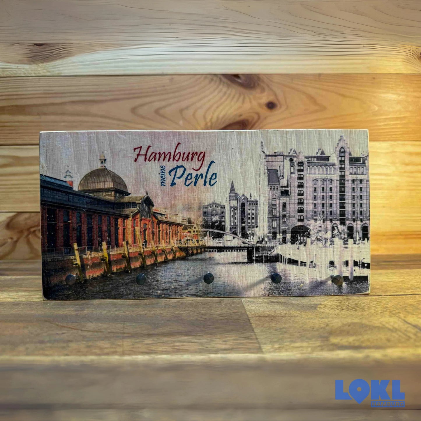 Schlüsselbrett Holz 'Hamburg meine Perle' - 24x12 cm