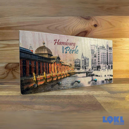 Schlüsselbrett Holz 'Hamburg meine Perle' - 24x12 cm