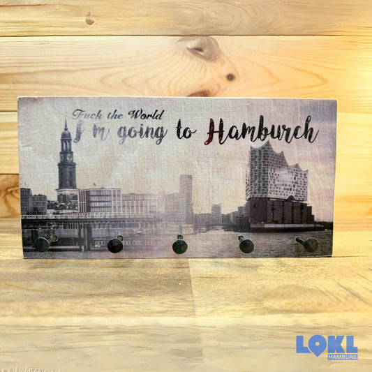 Schlüsselbrett Holz 'I'm going to Hamburch' - 24x12 cm