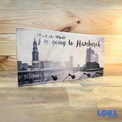 Schlüsselbrett Holz 'I'm going to Hamburch' - 24x12 cm